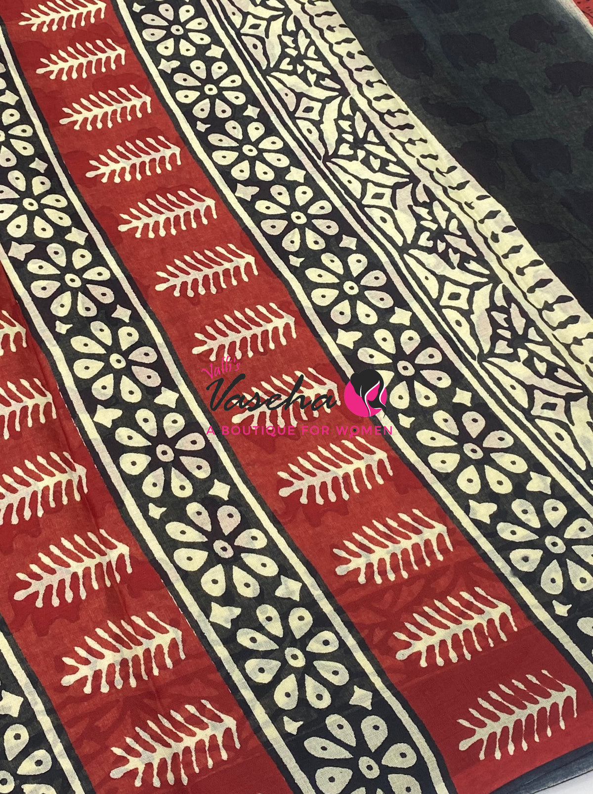 Pure Soft Mul Mul Cotton Sarees - Hand Block Prints - VVMMC011