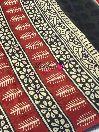 Pure Soft Mul Mul Cotton Sarees - Hand Block Prints - VVMMC011