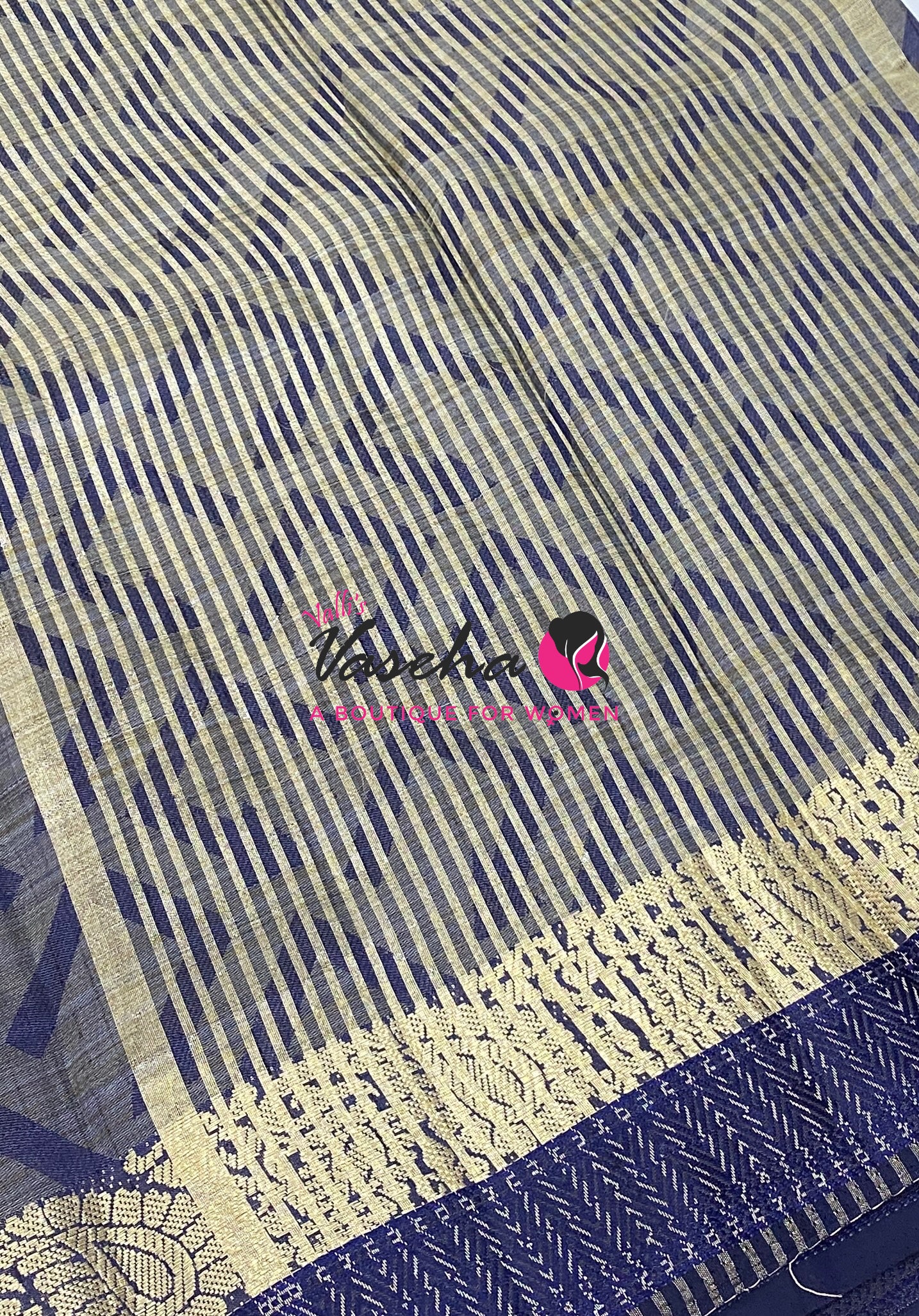 Semi Tussar Silk Saree | Navy Blue Shade |VVSTS059