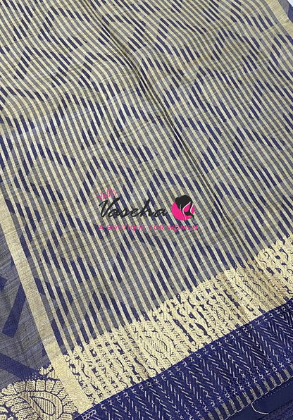 Semi Tussar Silk Saree | Navy Blue Shade |VVSTS059