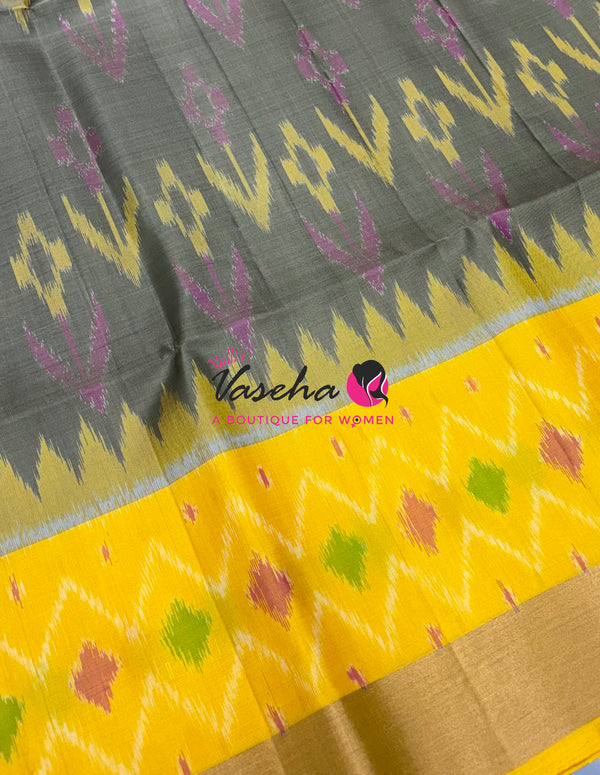Pure Soft Silk Saree  - Pochampally Weaving - Grey & Yellow Combo - VVPSS110