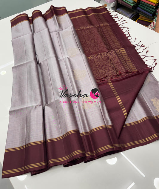 Pure Soft Silk Saree  - Grey & Brown Combo - VVPSS161