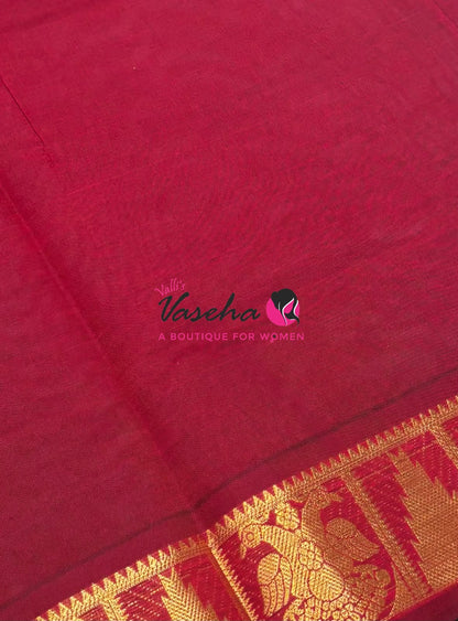 Semi Silk Cotton Saree - Small Zari Butta  - Retta Mayil Border- VVSSC015