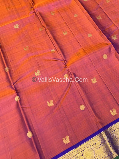 Pure Kanchipuram Silk Saree - Double Tone Peachish Rust & Violetish Blue Combo - VVPS014