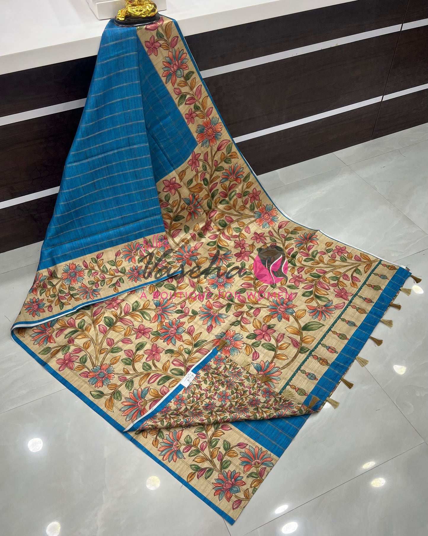 Semi Gicha Tussar Saree - checks pattern - VVSGT005