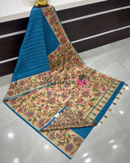 Semi Gicha Tussar Saree - checks pattern - VVSGT005