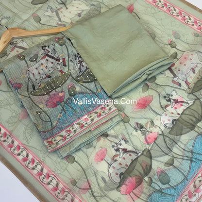 Unstitched Salwar Material - Raw Silk - Green Shade  - VVUSM022