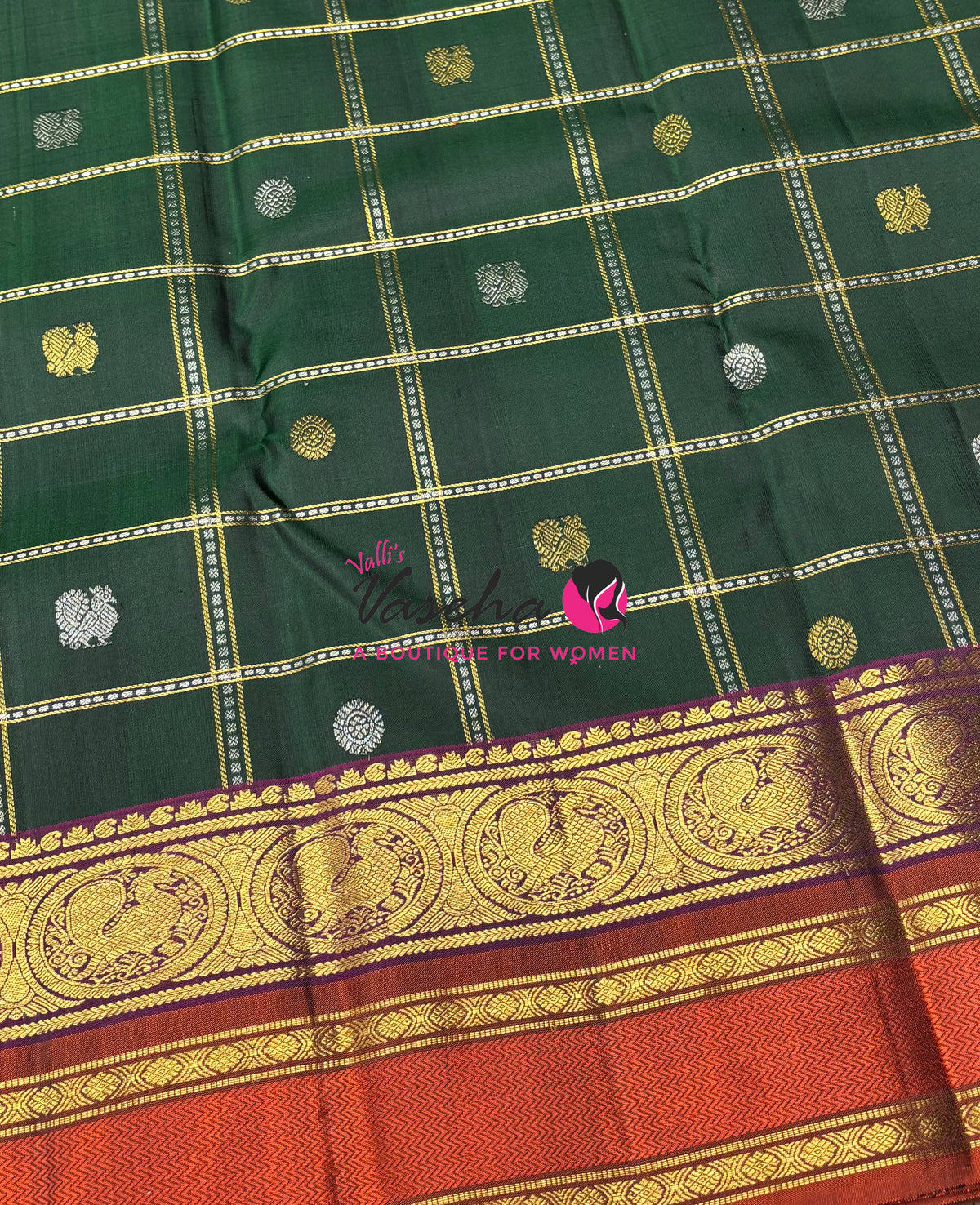 Pure Bridal Kanchipuram Silk Saree - Green & Peach Combo - VVPS074