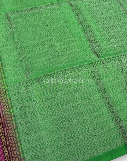 Pure Soft Silk Saree - Vaira Voosi design - Dark Pink With Green Combo - VVPSS016