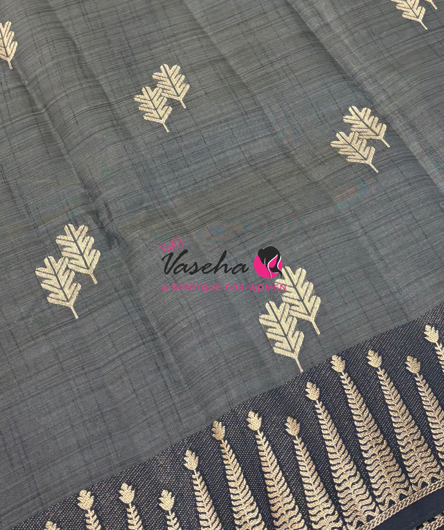 Semi Tussar Silk Saree | Black  Shade |VVSTS050