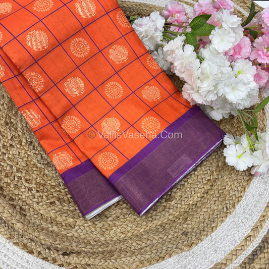 Semi Chappa Silk |Fancy Mixed Saree | Mayil & Chakkaram| - Orange & Purple Combo - VVSCS006