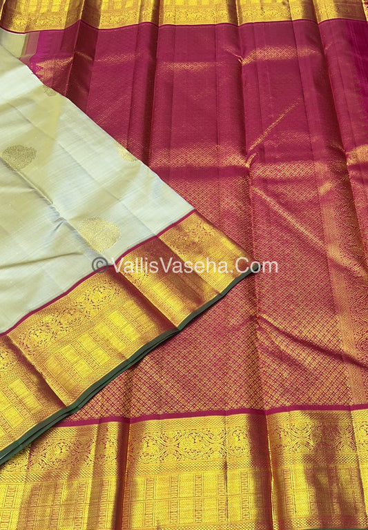Pure Vintage Korvai Kanchipuram Silk Saree - Cream & Maroon Combo - VVPS006