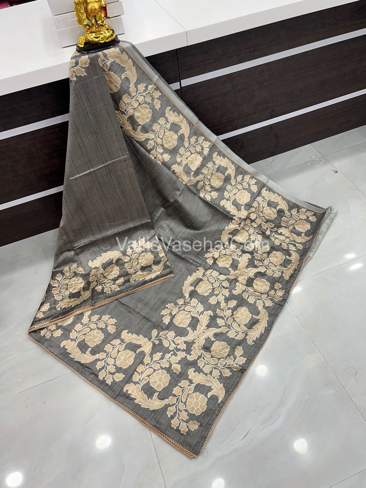 Semi Raw Silk with embroidery work - VVSRS001