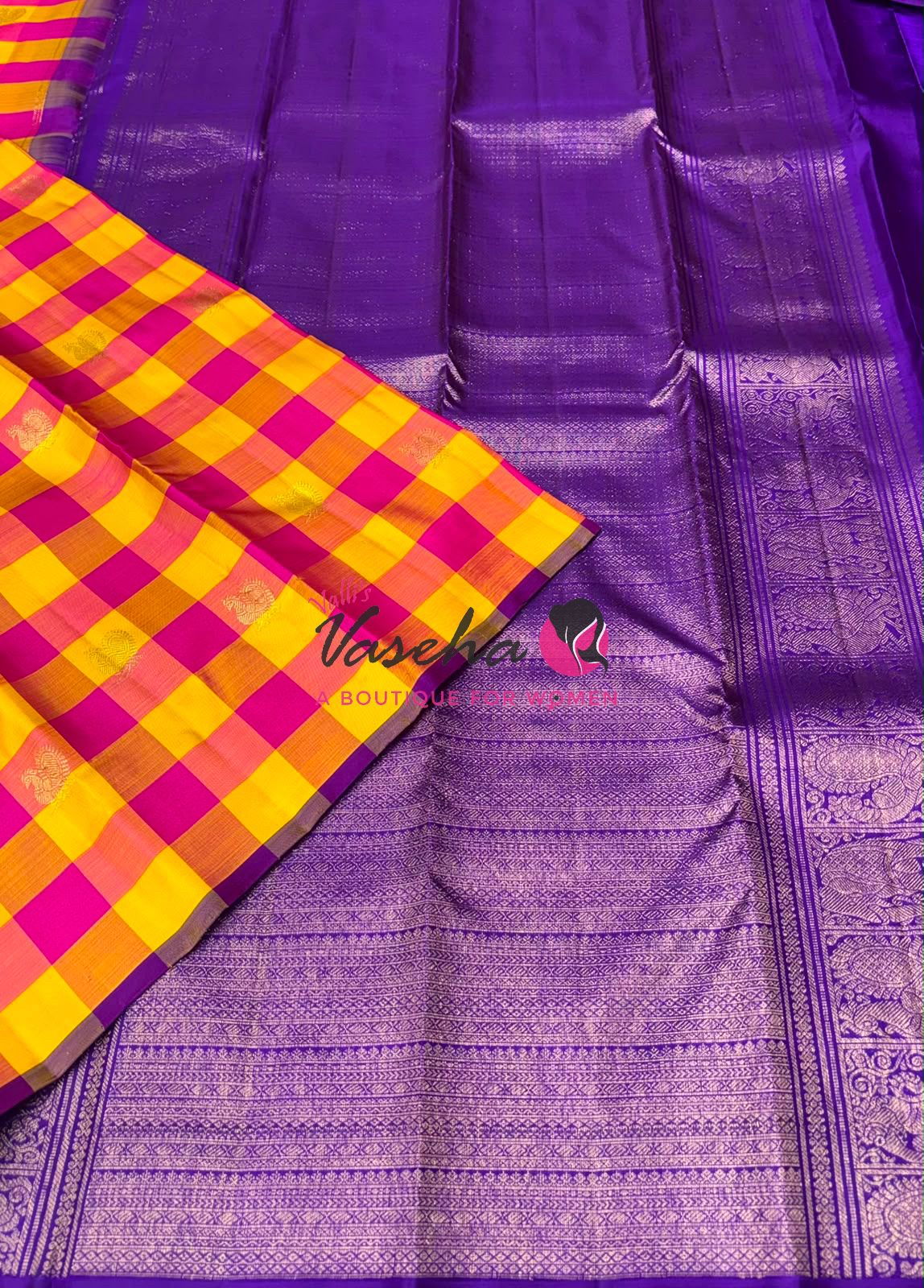 Pure Kanchipuram Silk Saree - Pazhum Pazhamum Checks - VVPS017