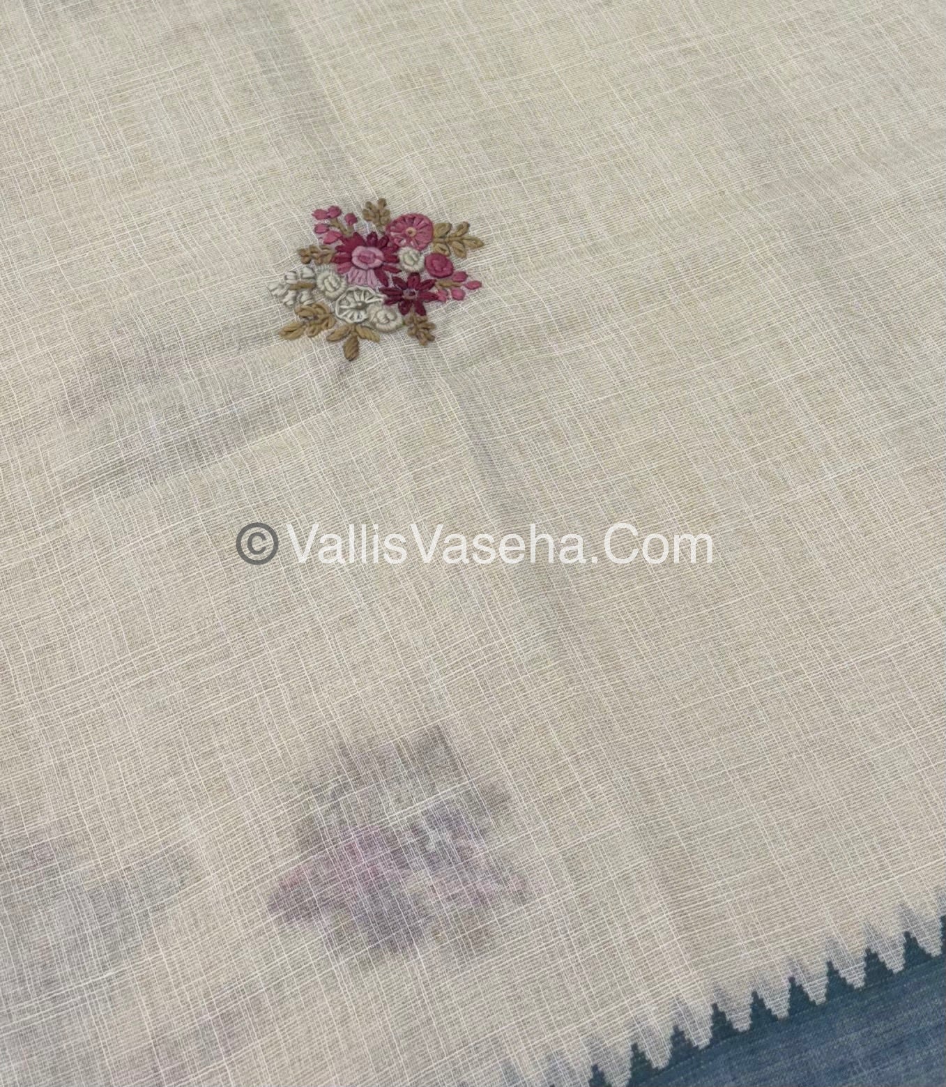 French Knot - Tissue Saree - Cream With Blue Shade - VVLFN006