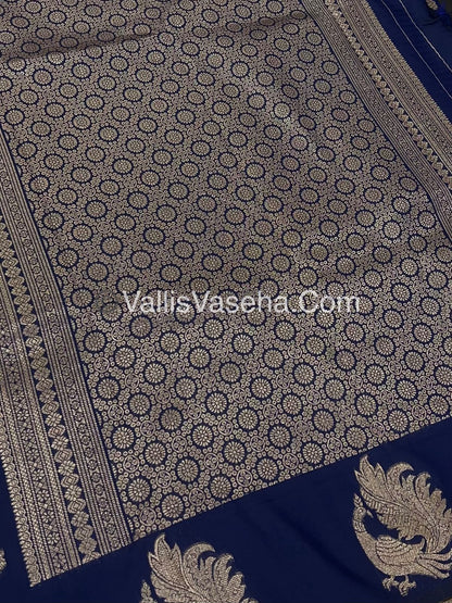 Semi Soft Silk - Peacock Butta Border - Blue Shade -VVSSS014