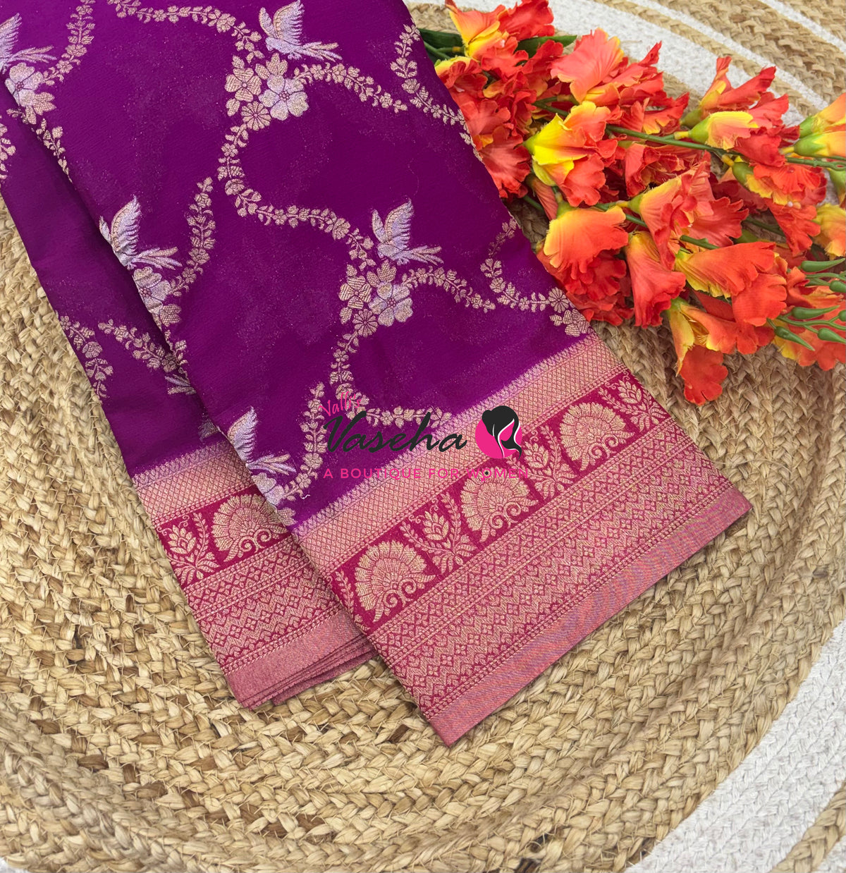 Banarasi Georgette Saree - Purple With Pink Combo - VVBGS002