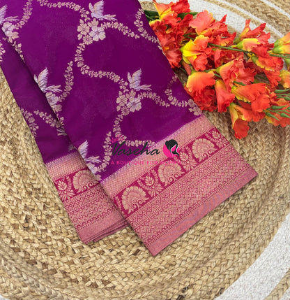 Banarasi Georgette Saree - Purple With Pink Combo - VVBGS002