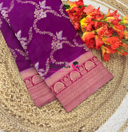Banarasi Georgette Saree - Purple With Pink Combo - VVBGS002