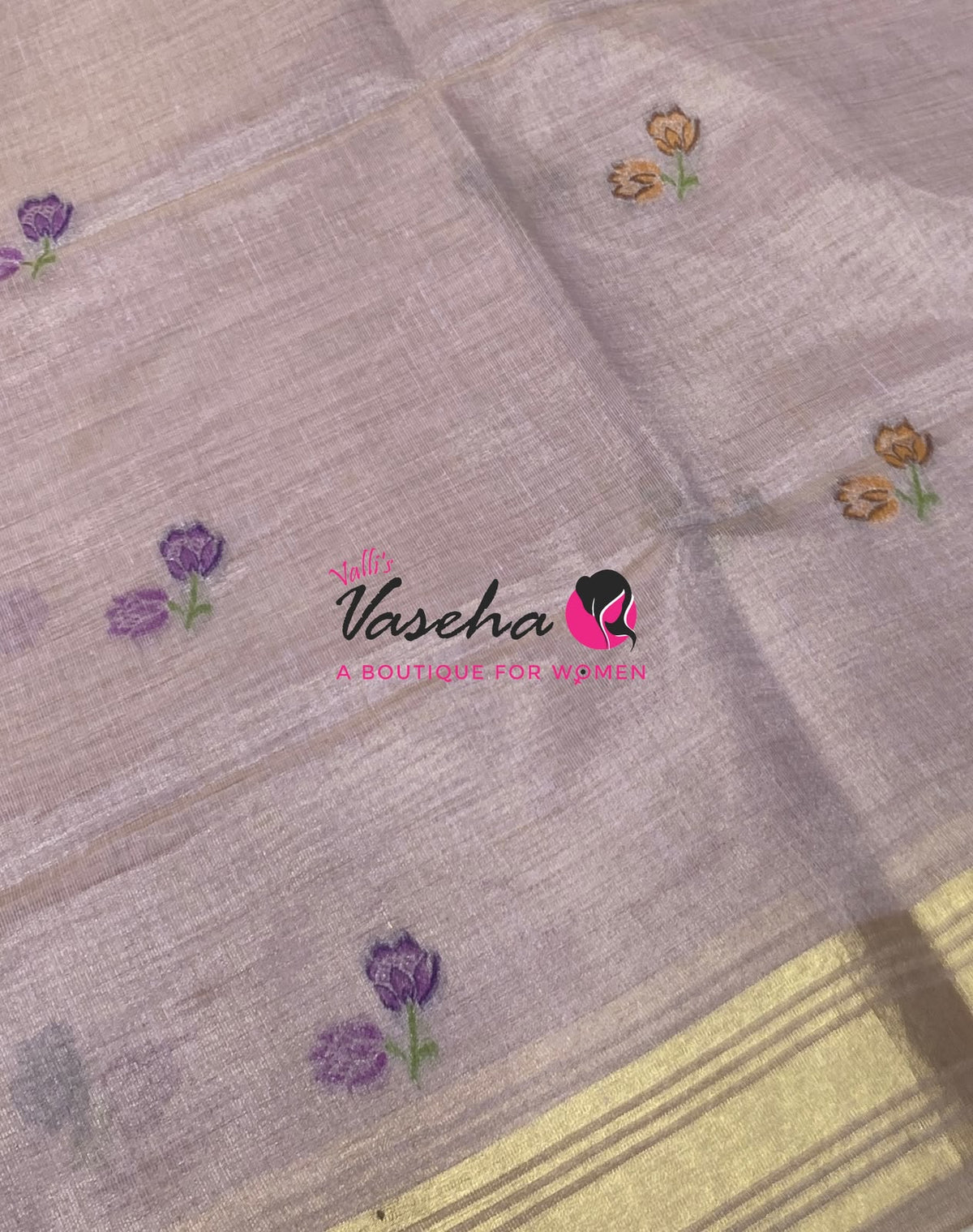 Muga Tissue Linen Saree - Lavender Shade - VVMLT001
