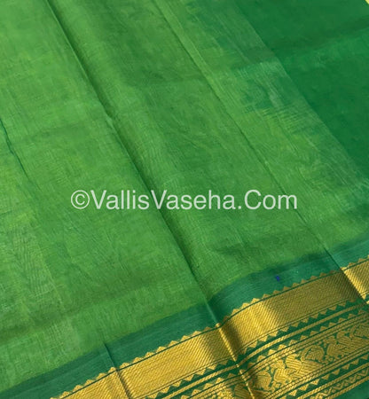 Pure Korvai Silk Cotton - Checks Pattern - Light Green  with Green Shade  - VVKSC035