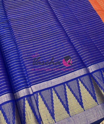 Semi Raw Silk - Lakshadeepam Design - Rust Orange With Blue Shade - VVRS008
