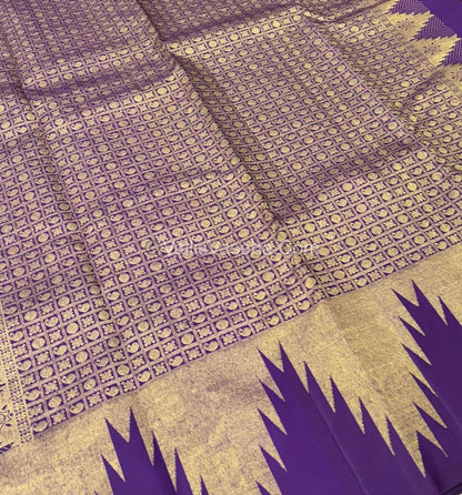 Pure Vintage Kanchipuram Silk Saree  - 8 Kol Weaving - Dark Purple Shade - VVPS019