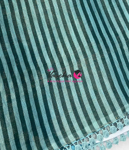 Linen Tissue Saree -  Light & Dark Combo - Light Green  Shade - VVLTS007