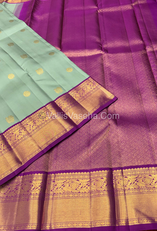 Pure Vintage Korvai Kanchipuram Silk Saree - Pastel Green & Purplish Pink Combo - VVPS006