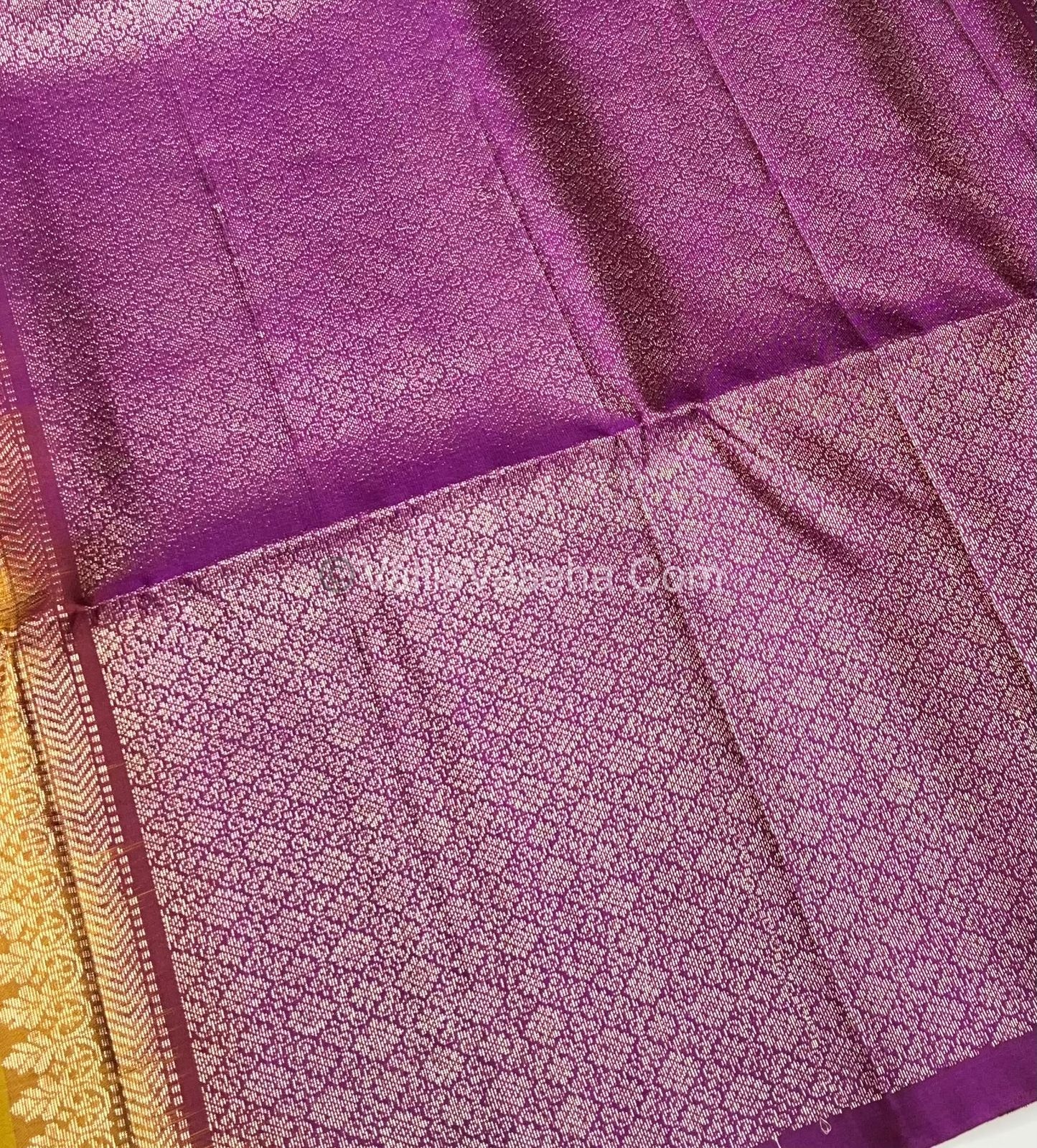 Pure Soft Silk Saree - Border Less  - Mustard Yellow & Purplish Pink Combo - VVPSS055
