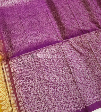 Pure Soft Silk Saree - Border Less  - Mustard Yellow & Purplish Pink Combo - VVPSS055