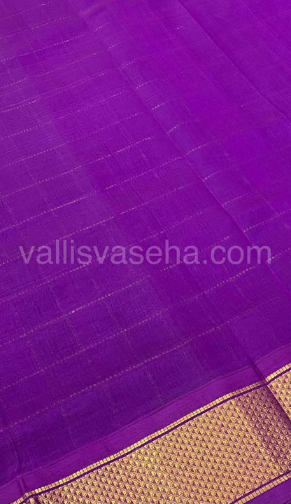 Pure Korvai Silk Cotton - Checks Pattern - Blue with Purple Shade  - VVKSC015