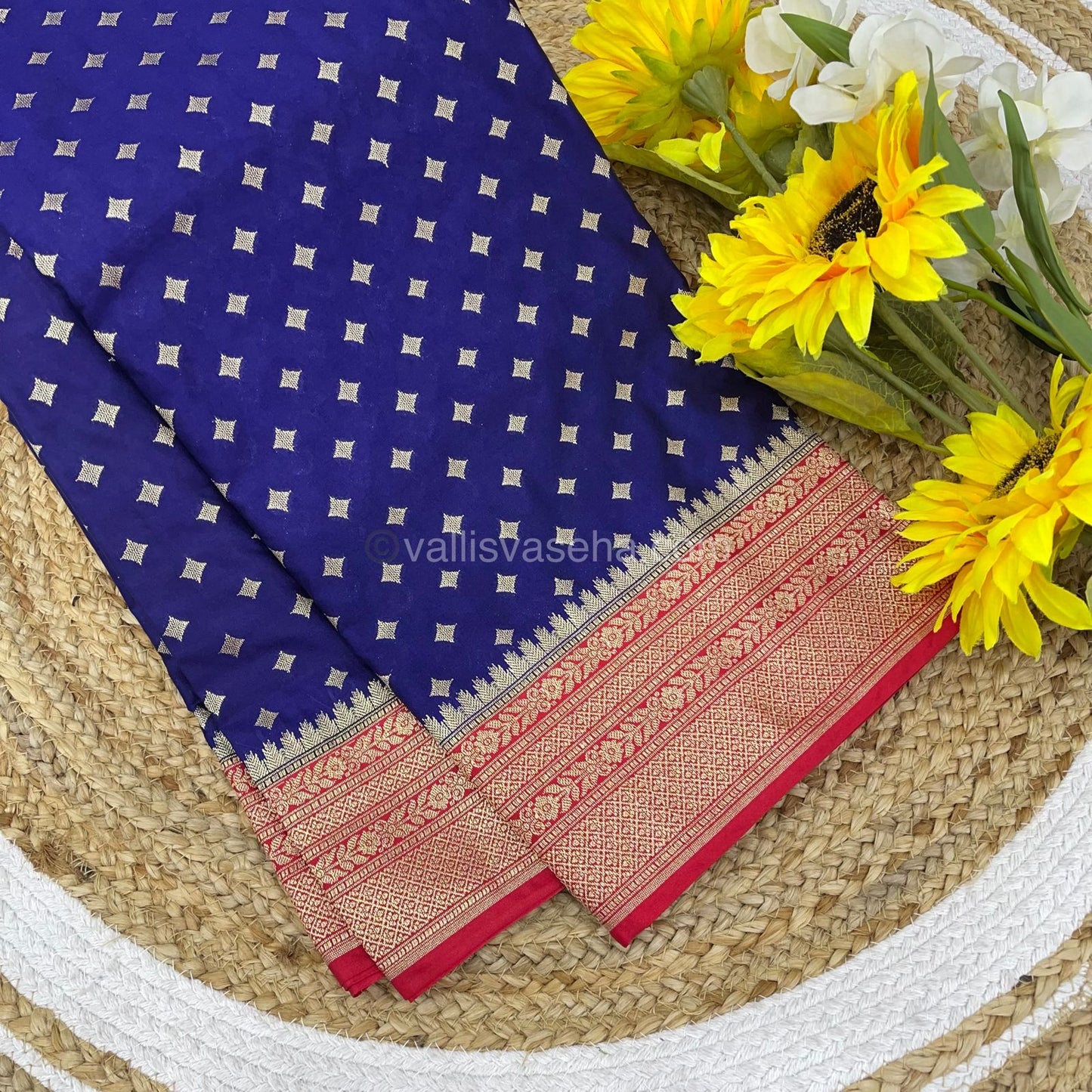 Banarasi - Premium Kathan Silk Saree - Blue with Red - VVPKS002