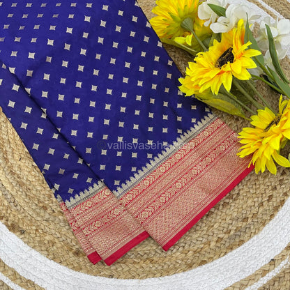 Banarasi - Premium Kathan Silk Saree - Blue with Red - VVPKS002