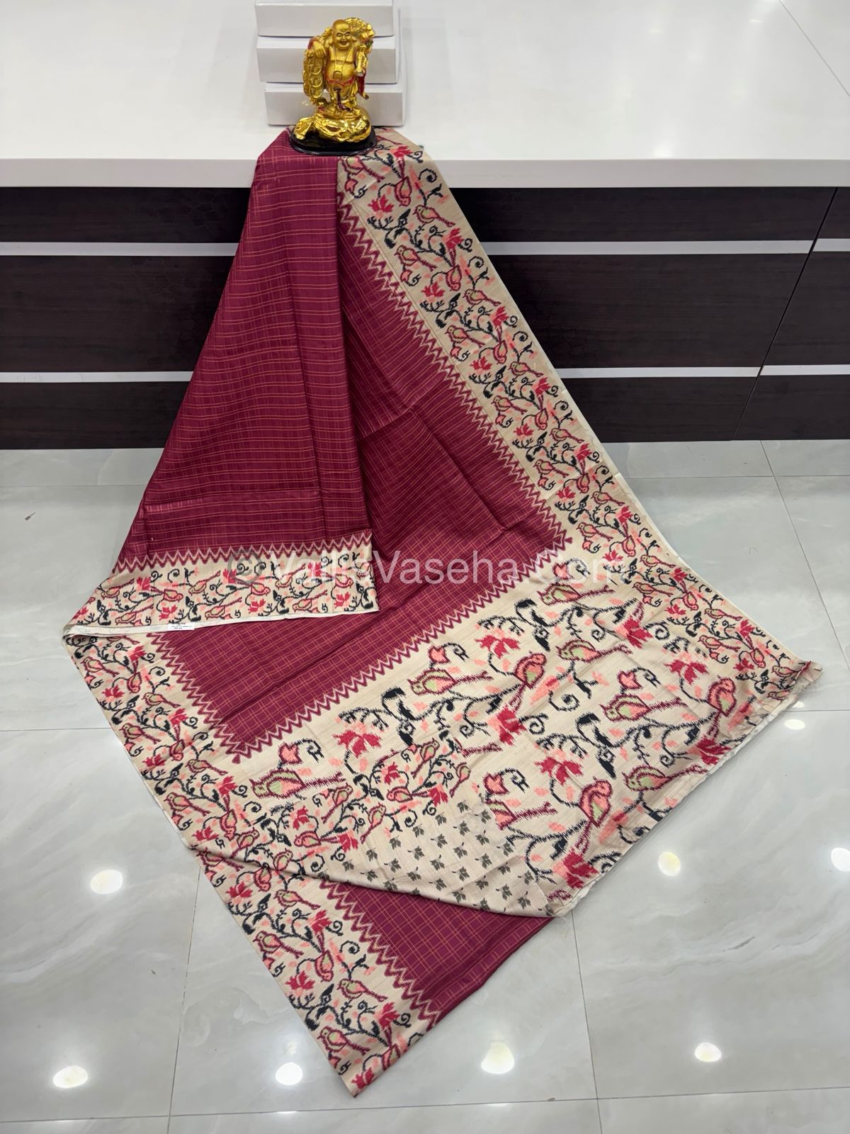 Semi Tussar Silk - Maroon  With Cream Shade  - VVSTS039