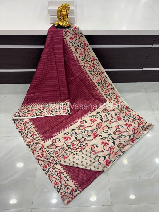 Semi Tussar Silk - Maroon  With Cream Shade  - VVSTS039