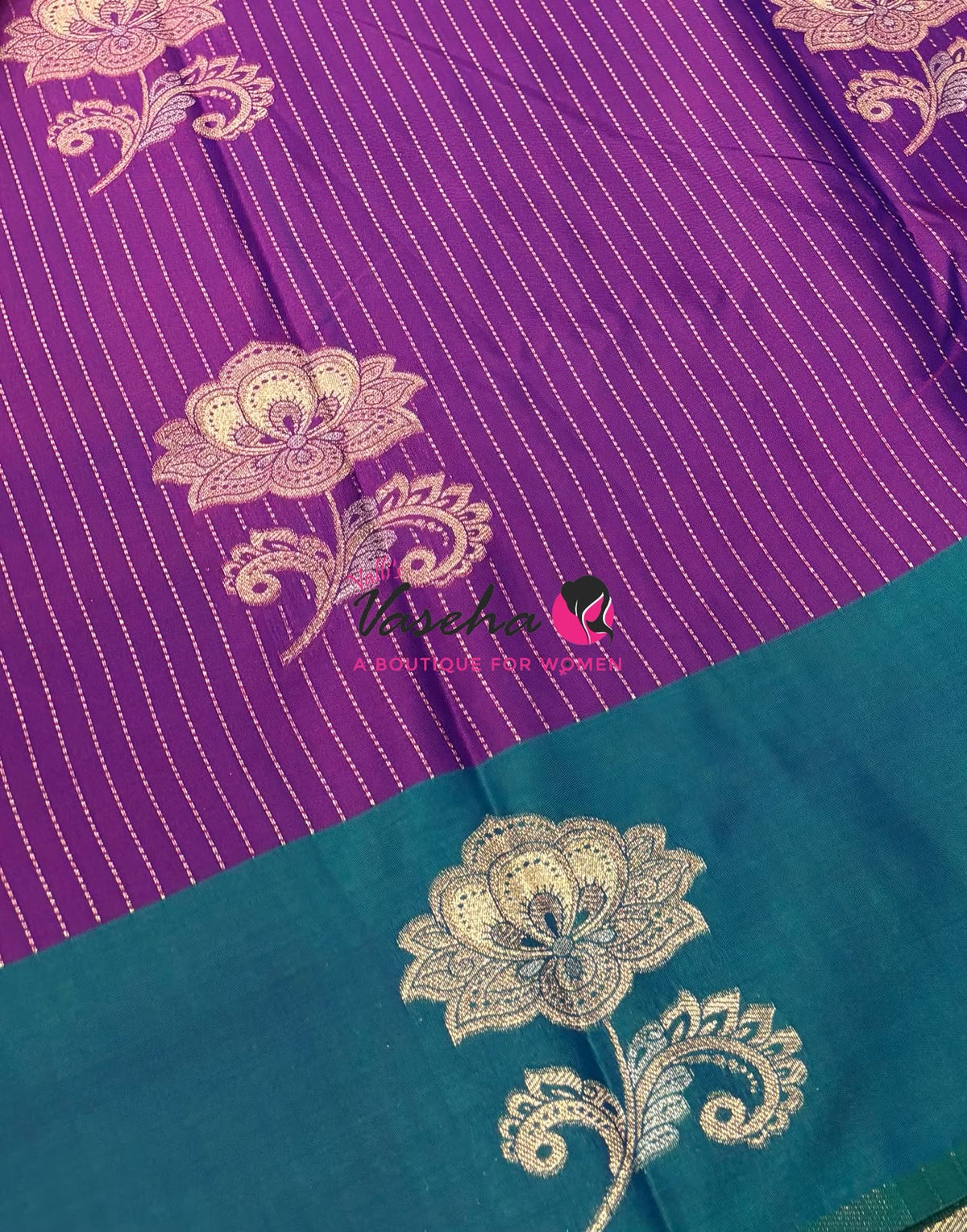 Semi Soft Silk - Purple with Peacock Bluish Green  - VVSSS039
