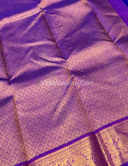 Pure Kanchipuram Silk Saree - Dual Tone Lemon Green with Purple Combo - VVPS021