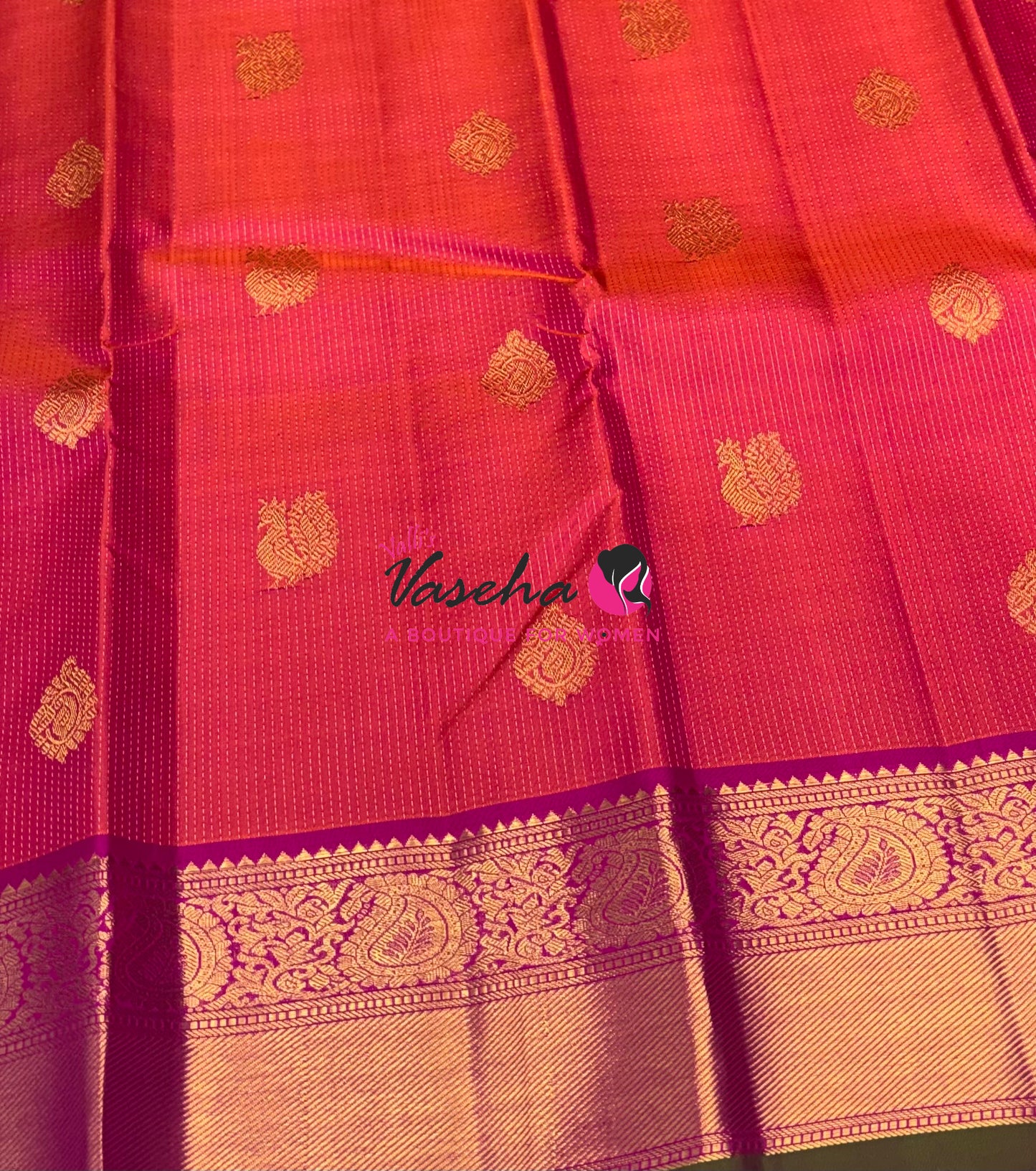 Pure Kanchipuram Silk Saree - Vairavoosi Design  - Peachish Pink & Pink Combo - VVPS059