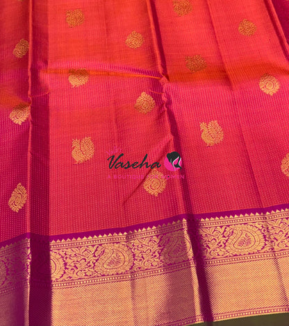 Pure Kanchipuram Silk Saree - Vairavoosi Design  - Peachish Pink & Pink Combo - VVPS059