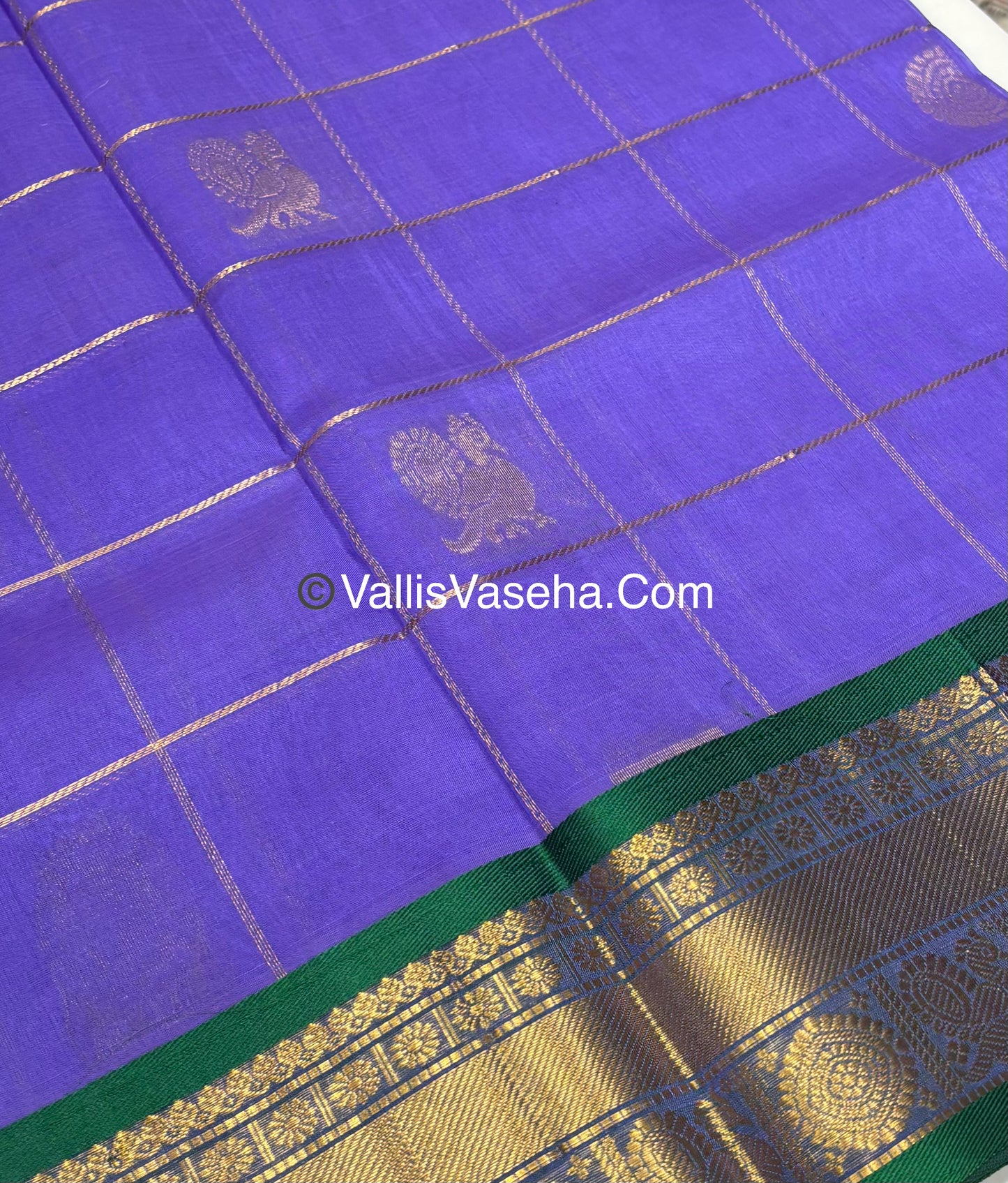 Pure Silk Cotton Saree - Mayil & Chakkaram Design - Lavender With Green Shade - VVMC001