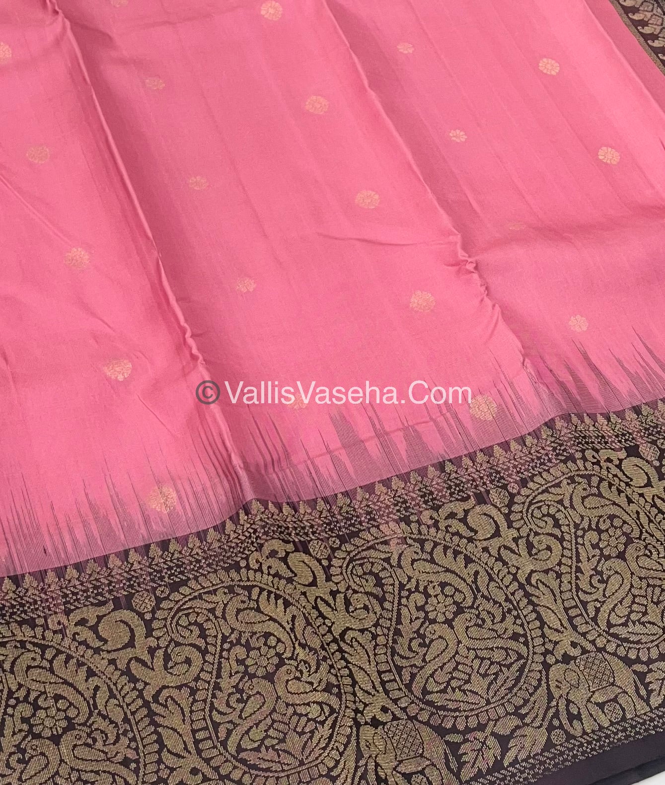 Pure Soft Silk Saree - One Side Border - Light Pink & Coffee Brown Combo - VVPSS045