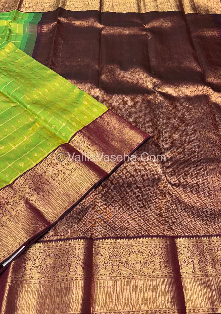 Pure Vintage Korvai Kanchipuram Silk Saree - Green & Maroon Combo - VVPS044