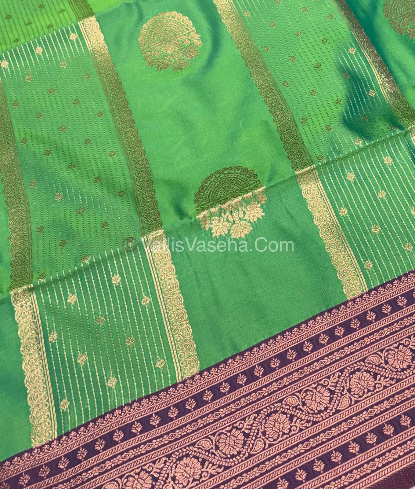 Semi Soft Silk - Green With  Violet Shade -VVSSS031 - 2