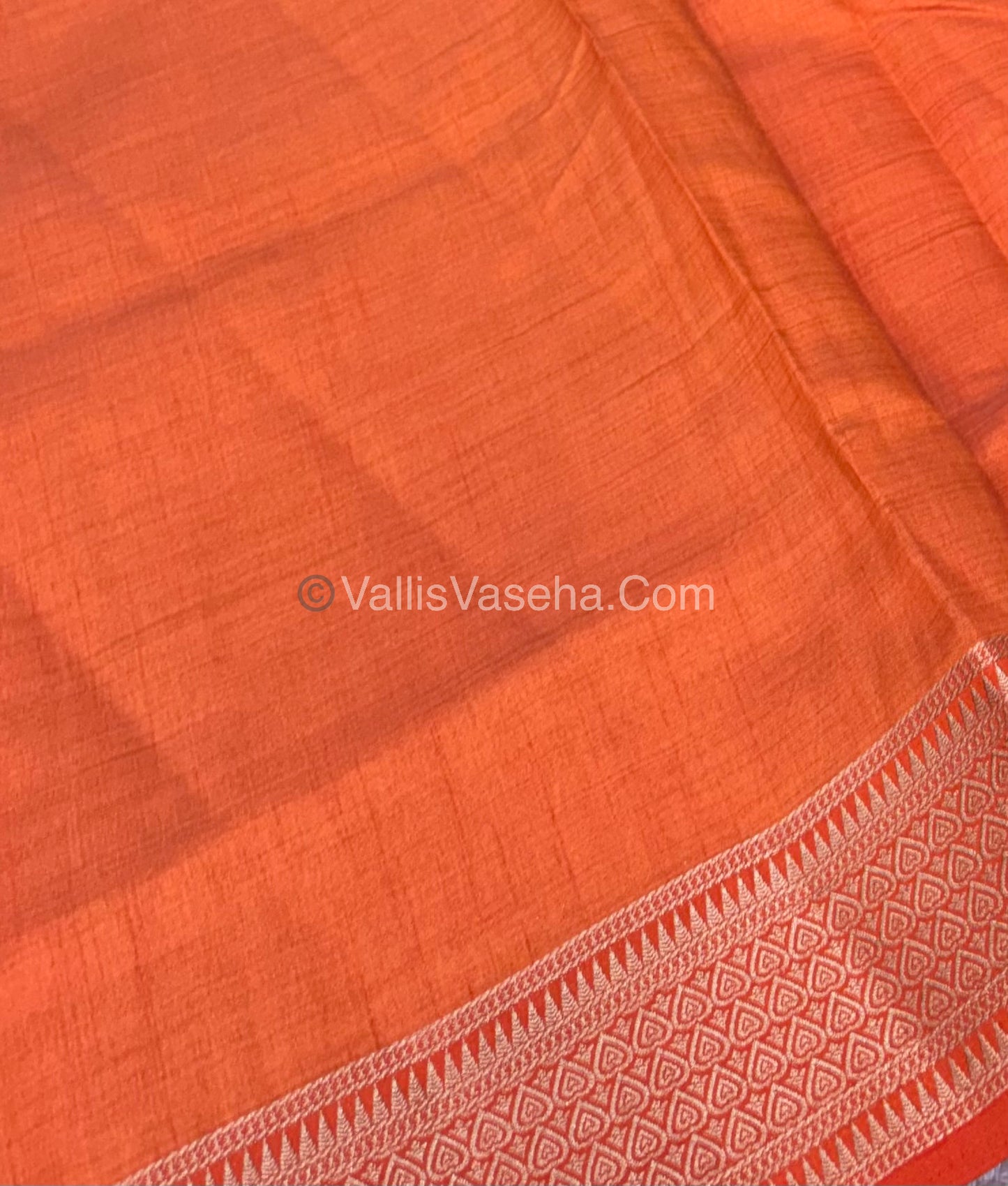 Semi Tussar Silk - Grand Pallu  - Orange Shade - VVSTS020