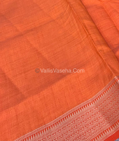 Semi Tussar Silk - Grand Pallu  - Orange Shade - VVSTS020
