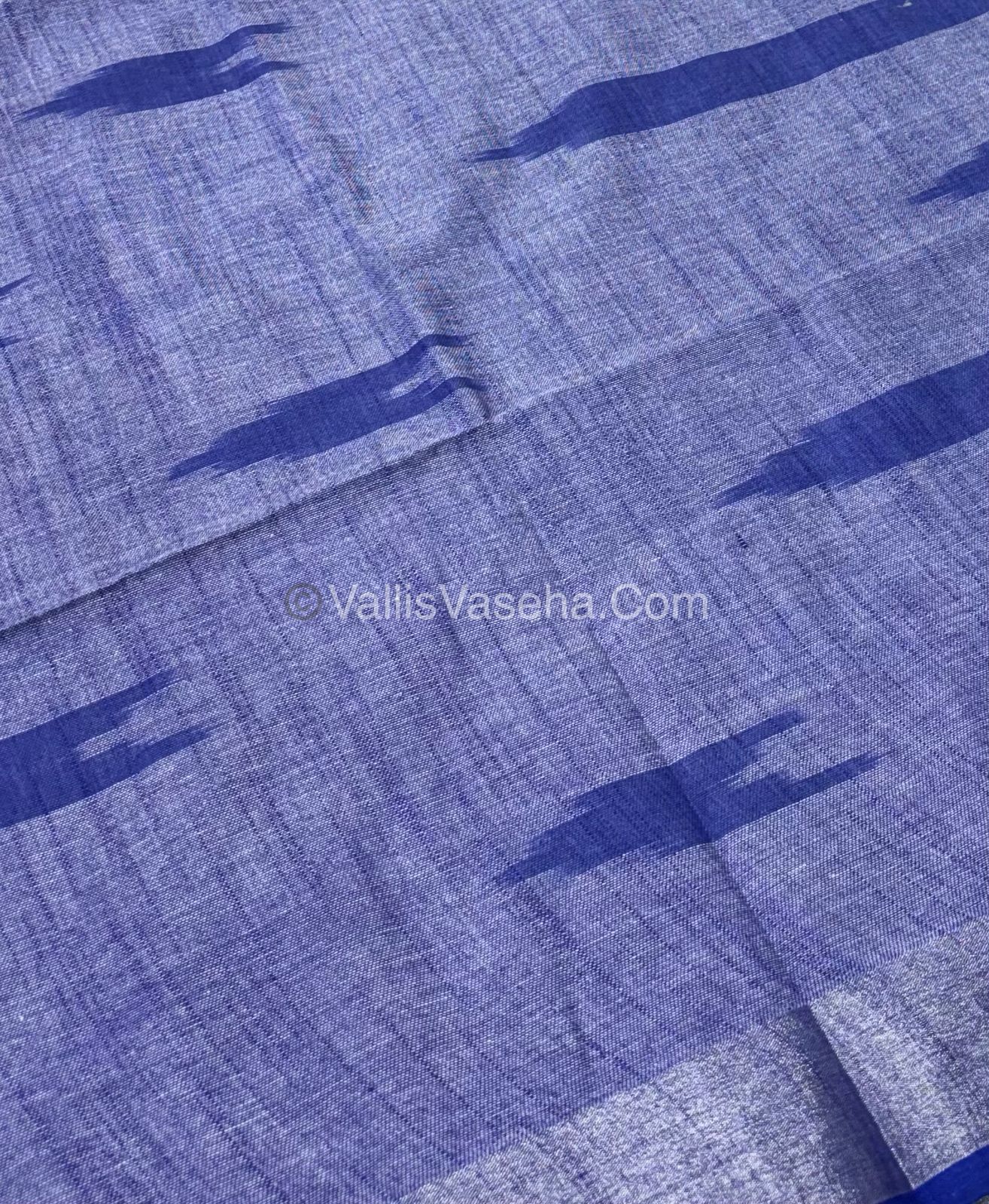 Bhagalpuri Linen Cotton Saree - Ikkat Print - Grey With Blue Shade - VVBLC001