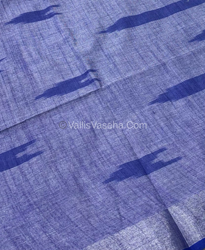 Bhagalpuri Linen Cotton Saree - Ikkat Print - Grey With Blue Shade - VVBLC001