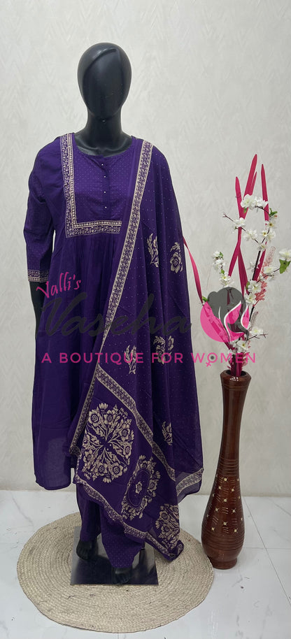 Ready Made | Anarkali Set  |Salwar, Kameez & Duppatta(3pc)|Cotton |VVRMS026