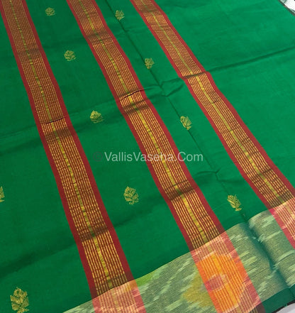 Semi Silk Cotton Saree - Red & Green - VVSSC001